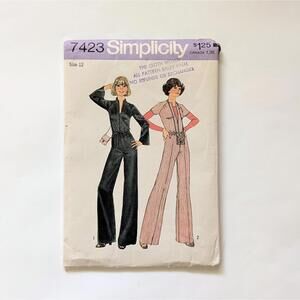 1976 Vintage Simplicity 7423 Sewing Pattern - Misses Jumpsuit & Ribbon Bag